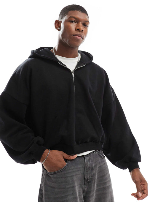 Heavyweight Extreme Oversized Cropped Hoodie With Half Zip Design