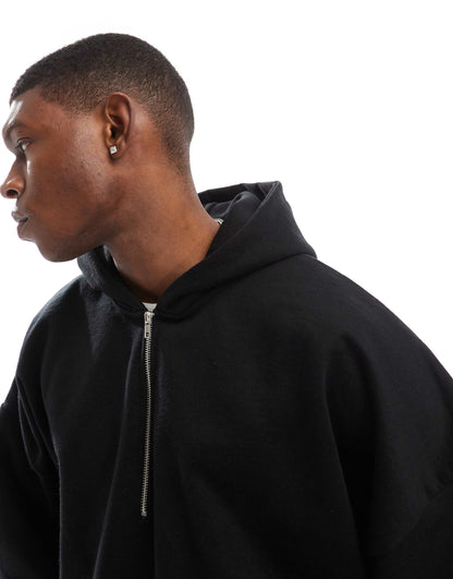 Heavyweight Extreme Oversized Cropped Hoodie With Half Zip Design