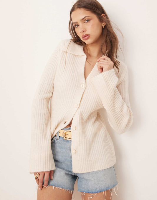 Knitted Rib Collar Cardigan