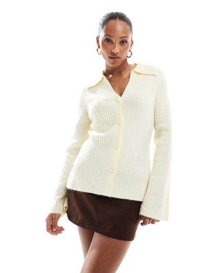 Knitted Rib Collar Cardigan