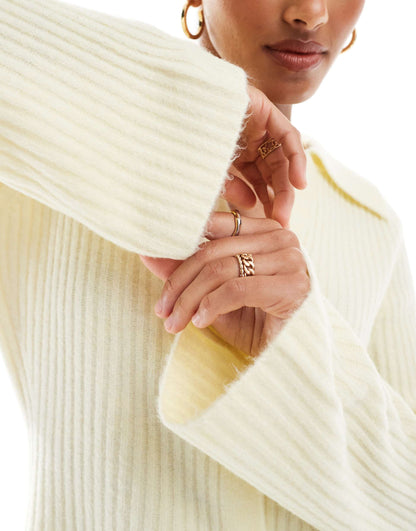 Knitted Rib Collar Cardigan