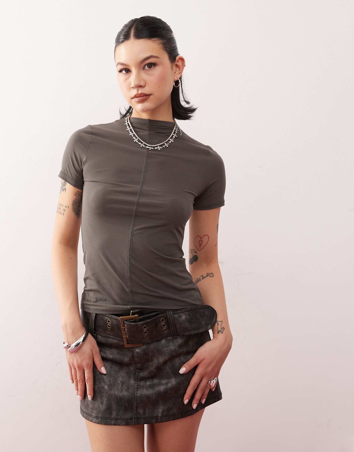 Mock Neck Top With Front Seam Detail