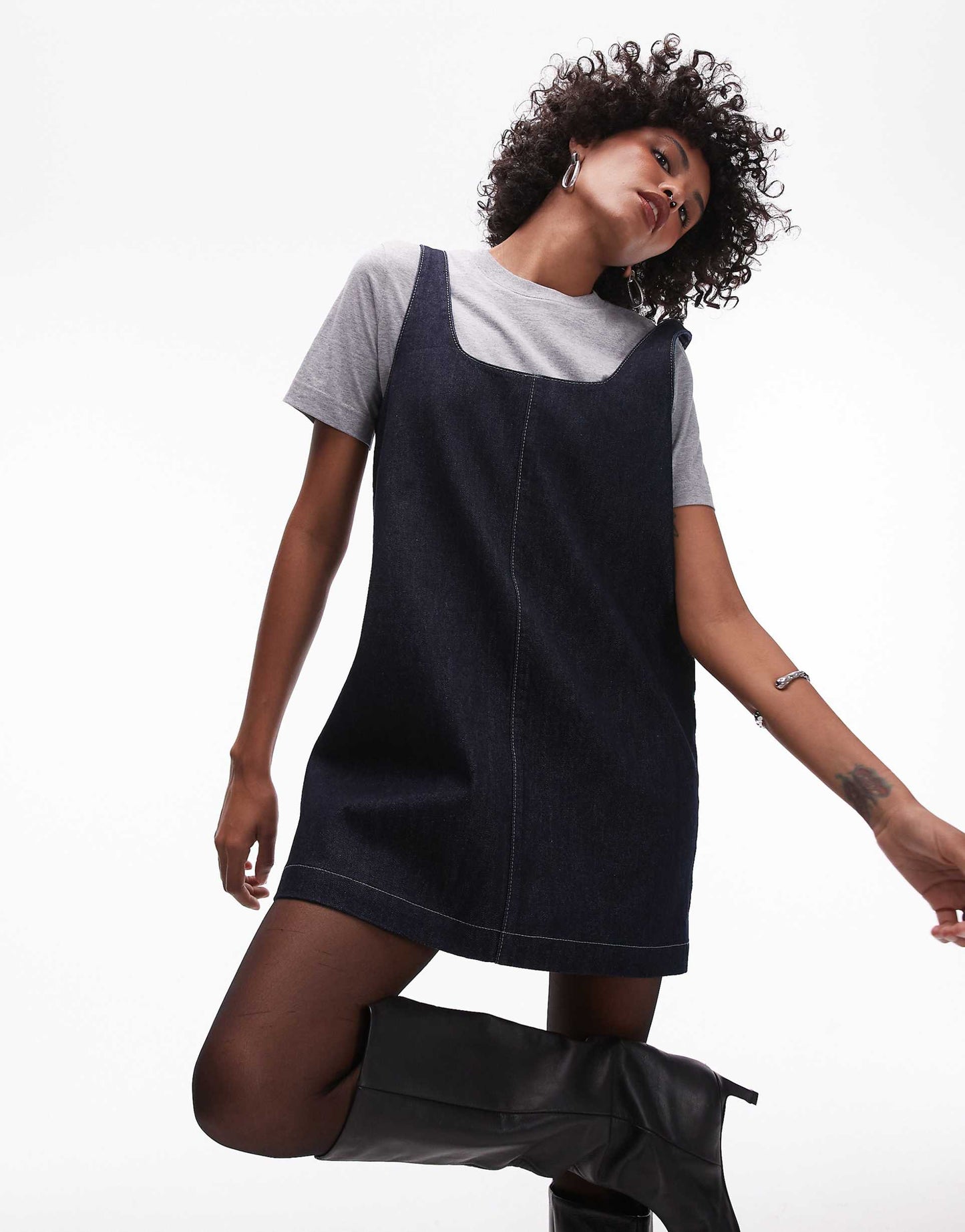 Denim Tailored Pinafore Dress