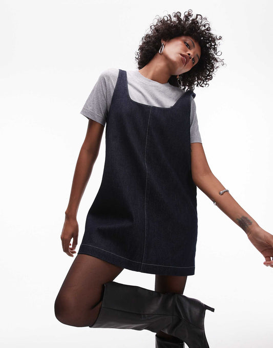 Denim Tailored Pinafore Dress