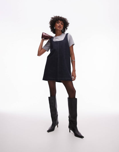Denim Tailored Pinafore Dress
