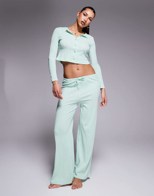 Exclusive Pointelle Wide Leg Pyjama Bottoms Co-Ord