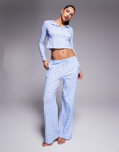 Exclusive  Pointelle Wide Leg Pyjama Bottoms Co-Ord
