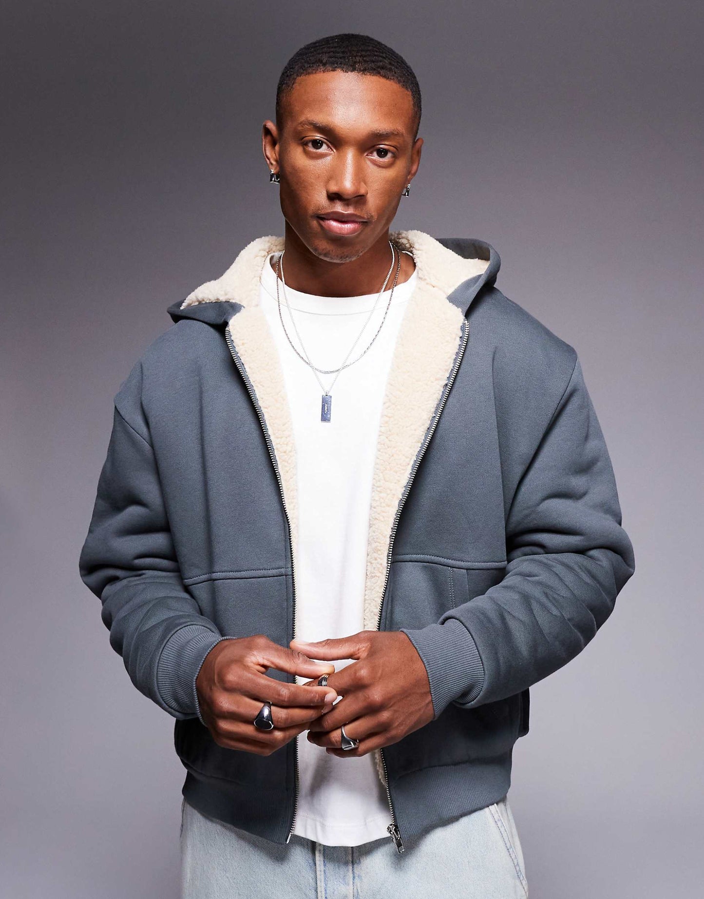 Oversized Boxy Hoodie With Seam Detail And Contrast Borg Lining