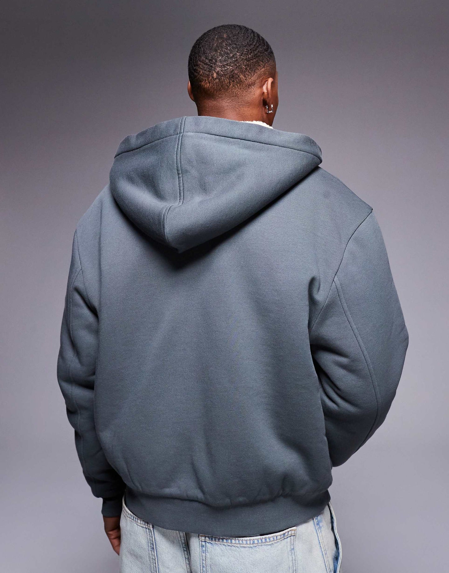 Oversized Boxy Hoodie With Seam Detail And Contrast Borg Lining