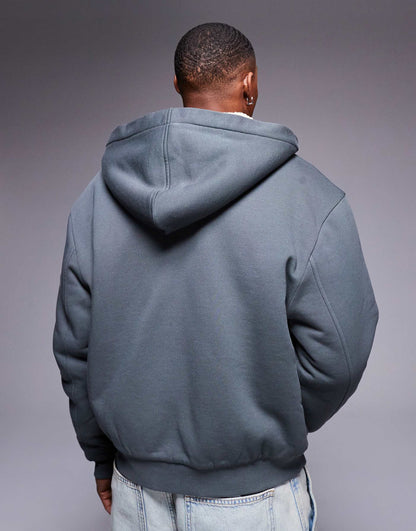 Oversized Boxy Hoodie With Seam Detail And Contrast Borg Lining