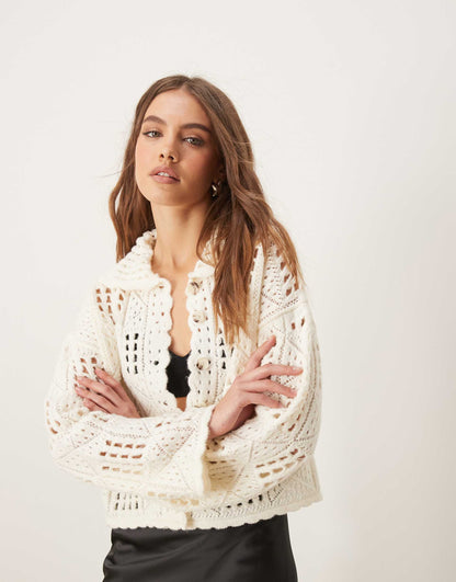 Crochet Knit Button Up Cardigan