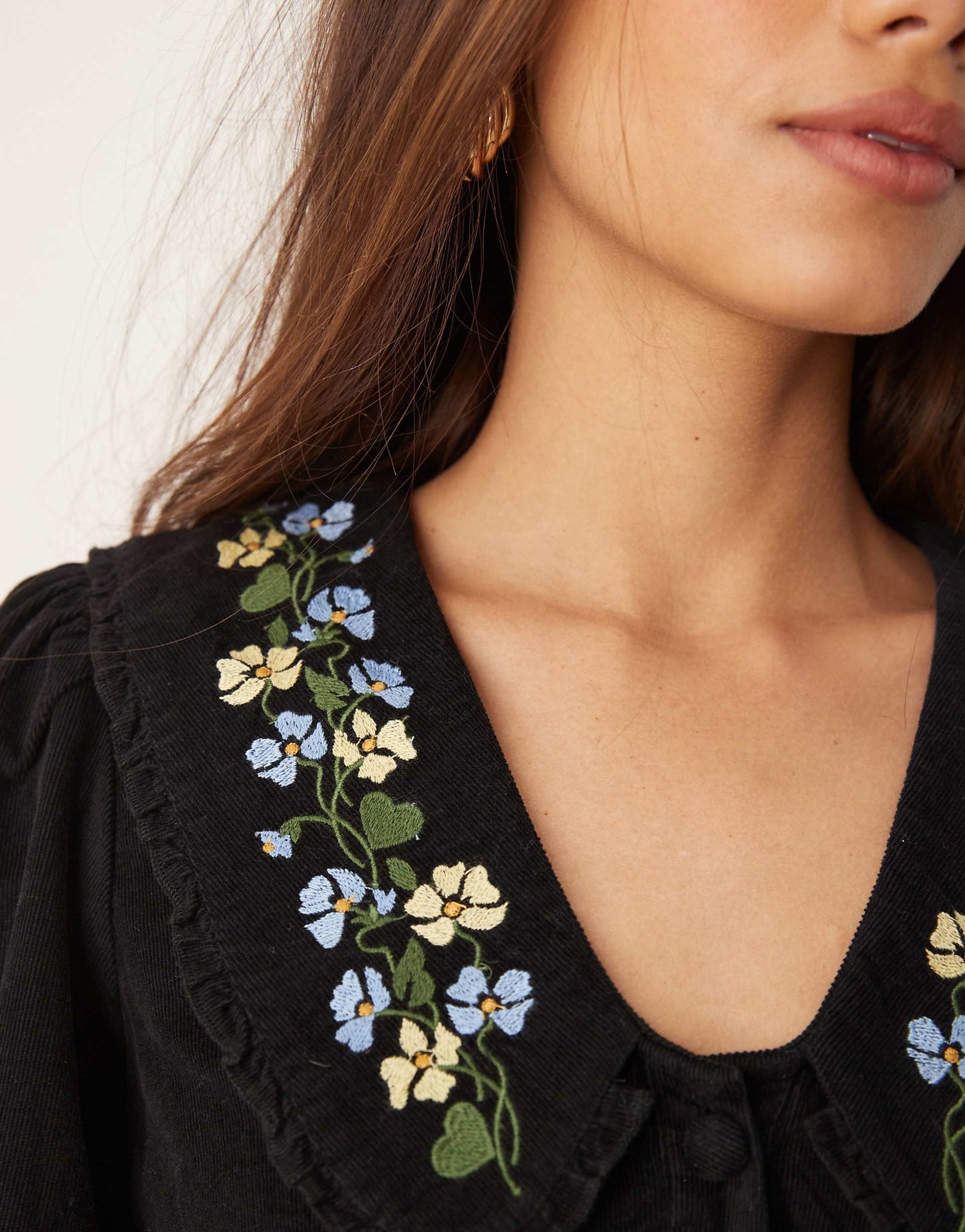 Primrose Cord Mini Dress With Embroidered Collar