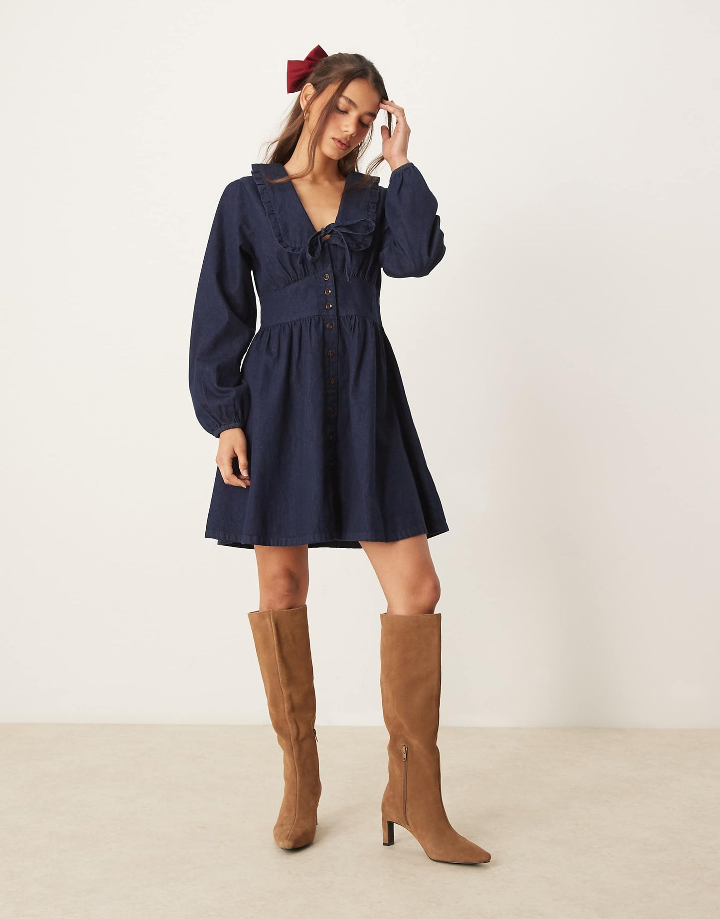 Ottilie Denim Mini Dress With Collar Detail