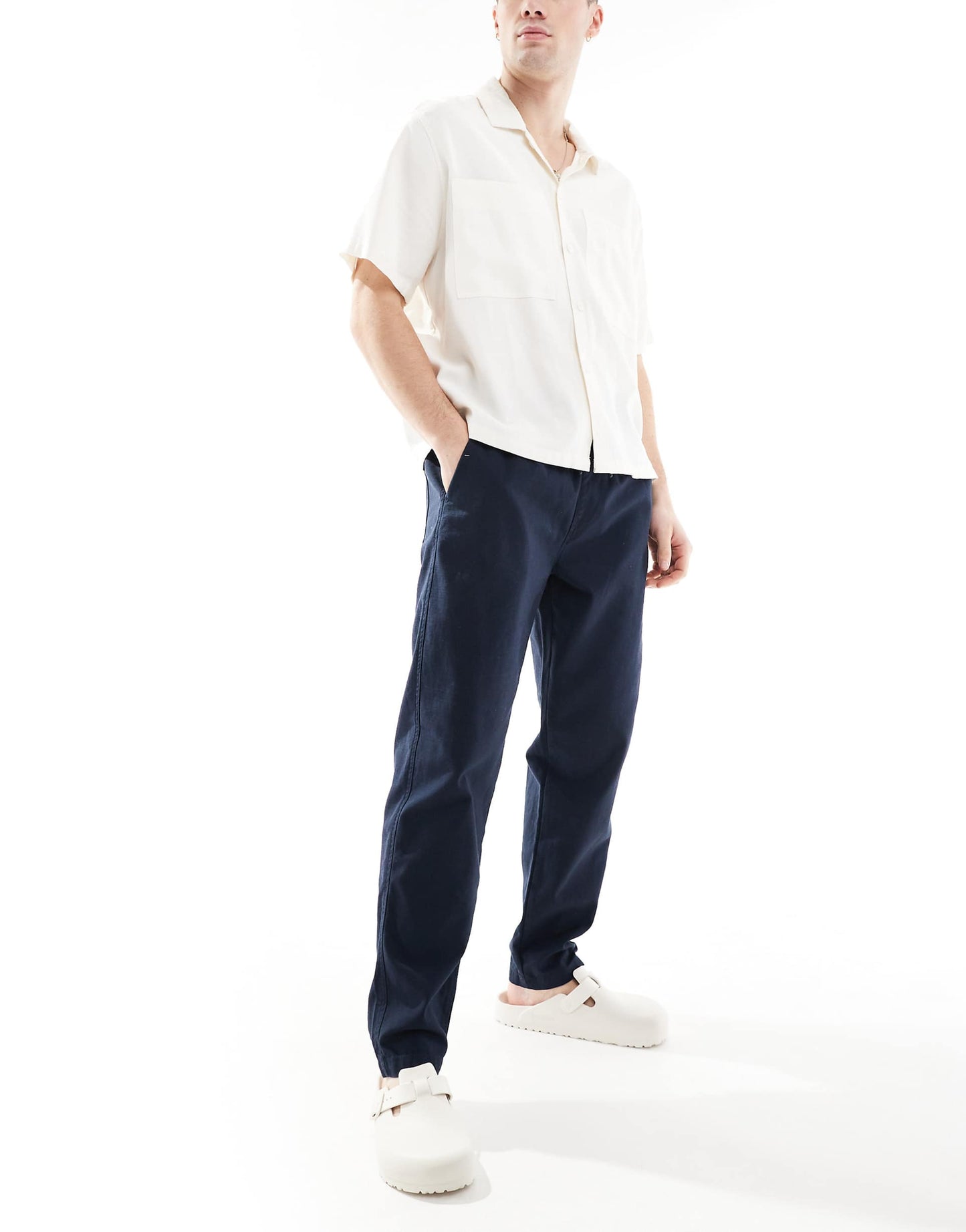 Linen Look Pull On Trousers