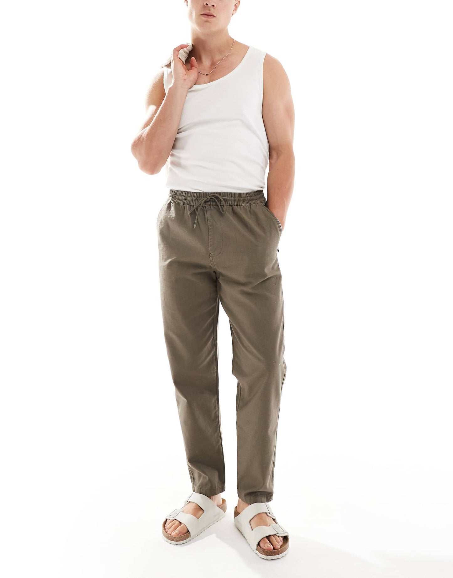 Linen Look Pull On Trousers
