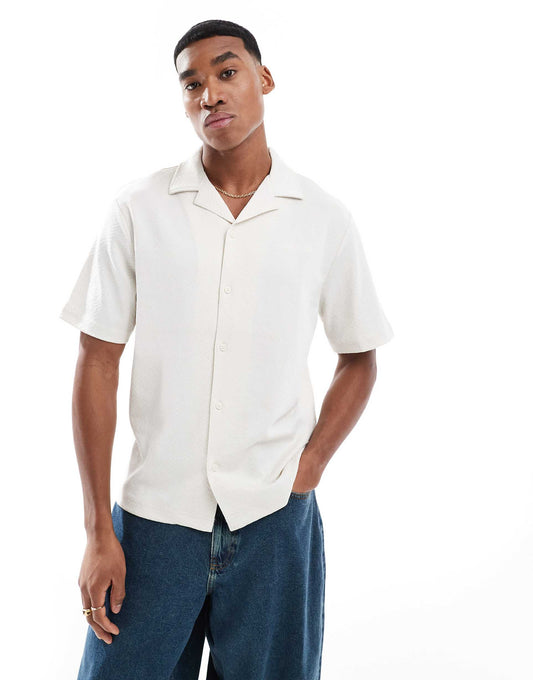Revere Collar Textured Shirt