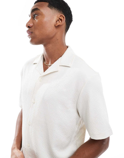 Revere Collar Textured Shirt