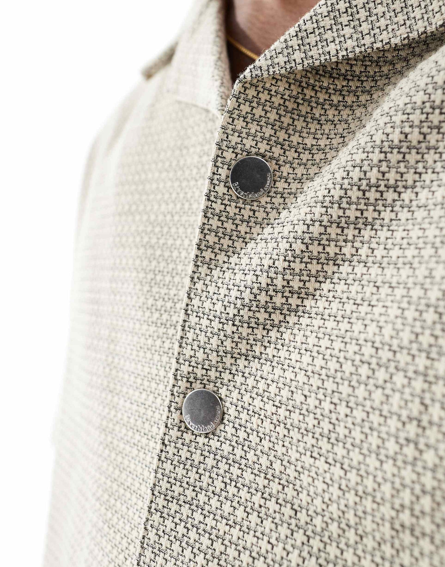 Revere Collar Textured Shirt With Taping