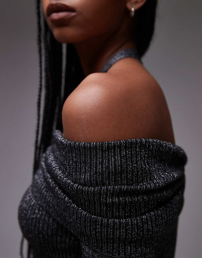 Halterneck And Bardot Long Sleeve Knitted Top