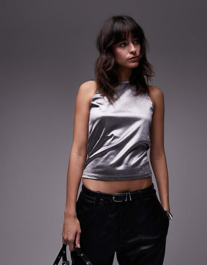 Metallic High Neck Top