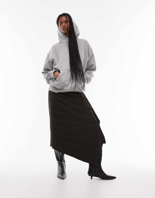 Check Wrap Maxi Skirt
