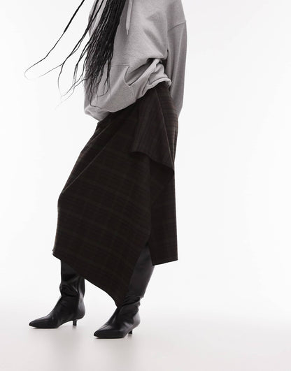 Check Wrap Maxi Skirt
