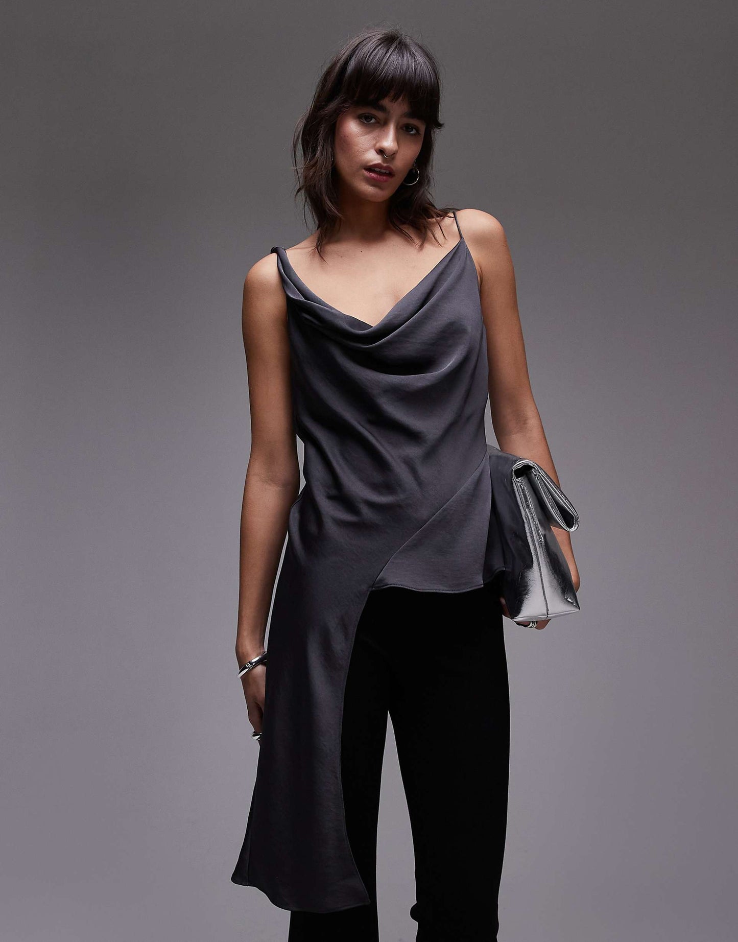 Silky Aysmmetric Drape Top