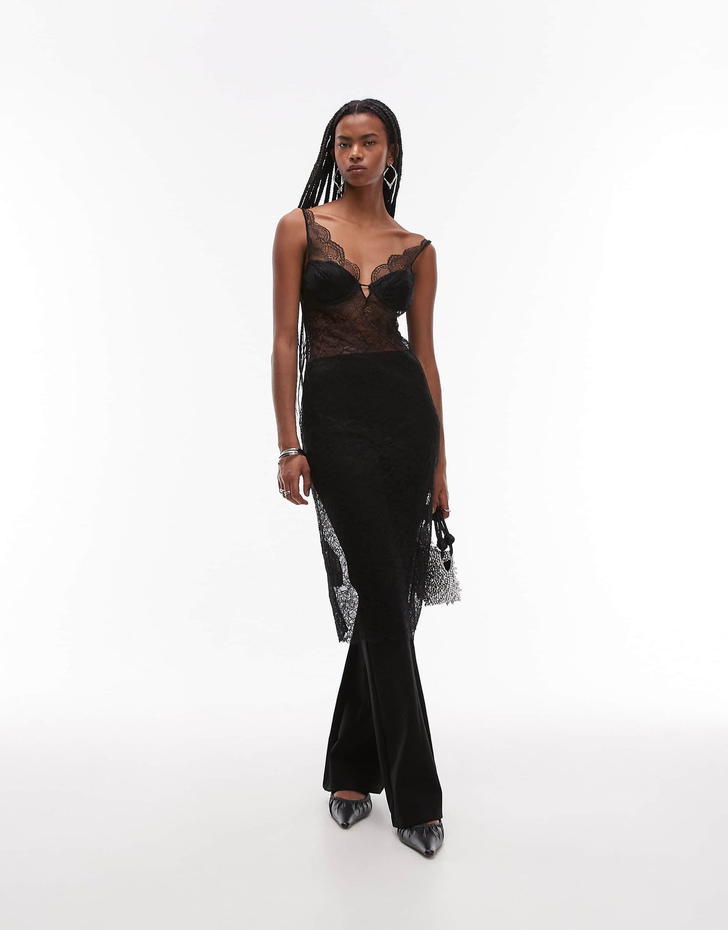 Lace Overlay Midi Dress