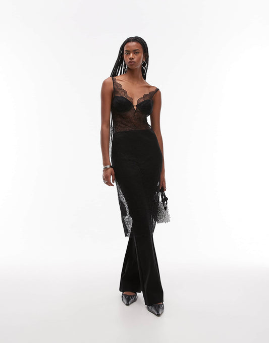 Lace Overlay Midi Dress