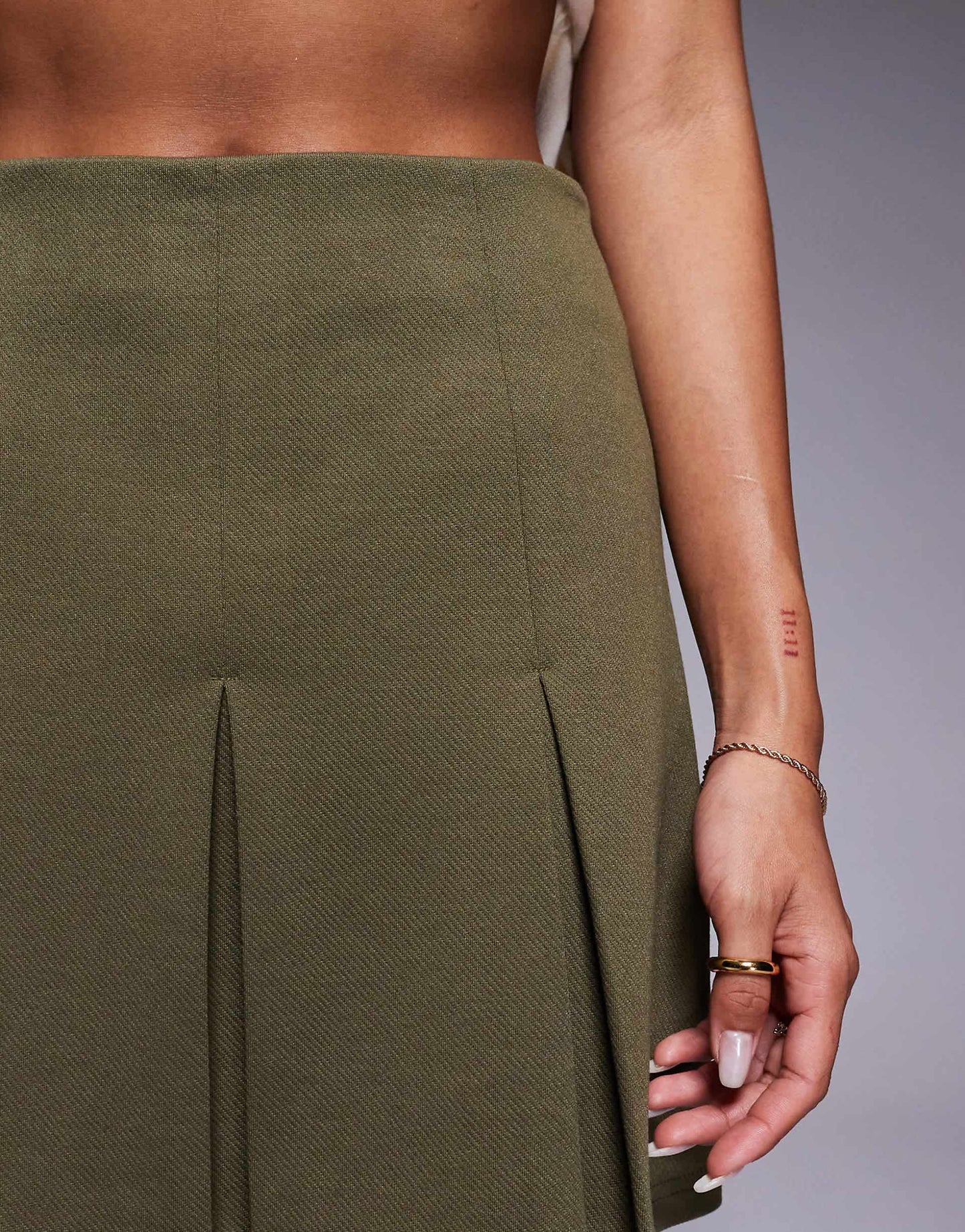 Pleated Jersey Twill Mini Skirt