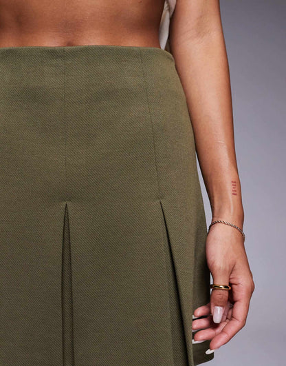 Pleated Jersey Twill Mini Skirt