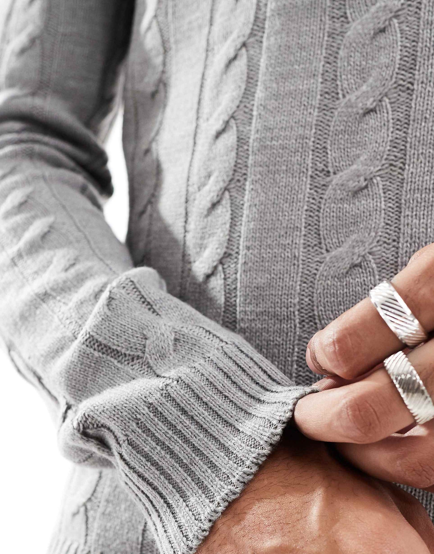 Crew Neck Cable Knit Jumper In Grey