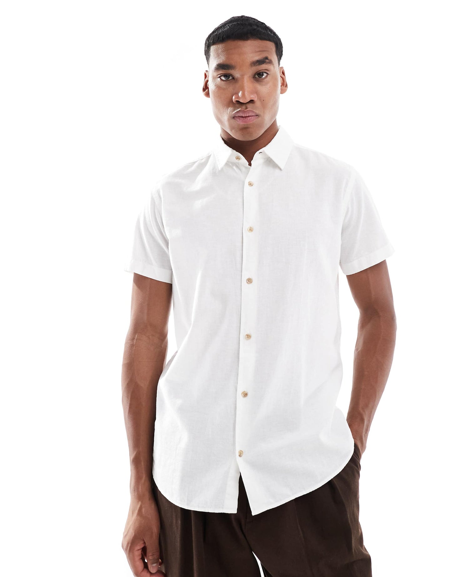Short Sleeve Linen Blend Shirt