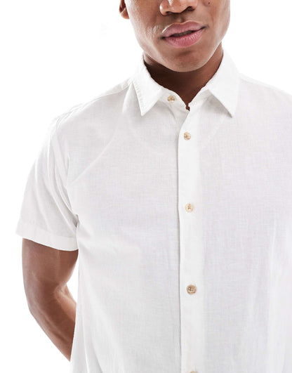 Short Sleeve Linen Blend Shirt