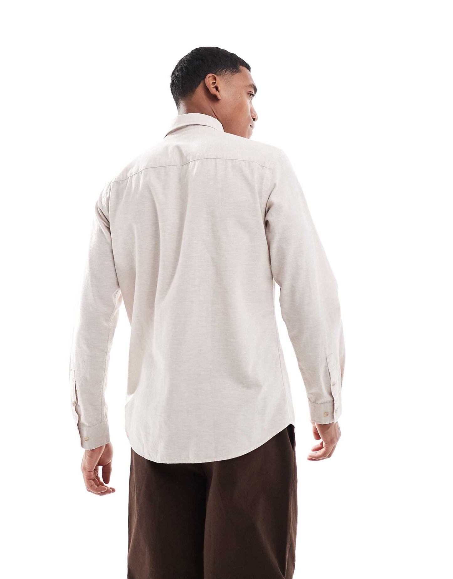 Long Sleeve Linen Blend Shirt Beige