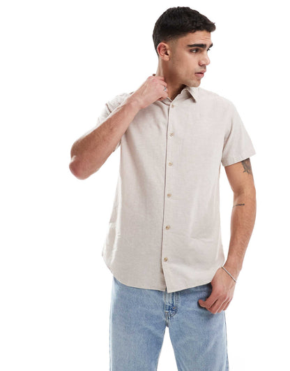 Short Sleeve Linen Blend Shirt
