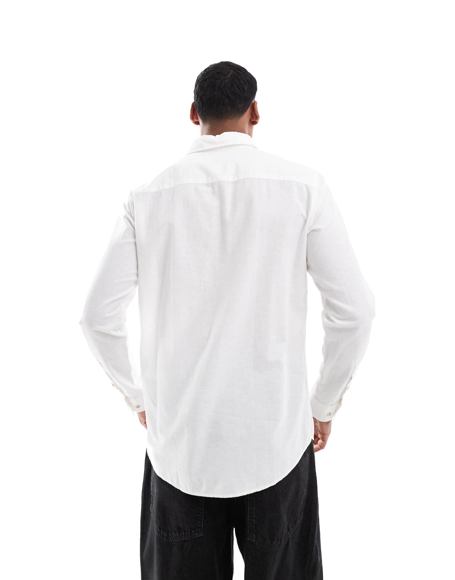 Long Sleeve Linen Blend Shirt White