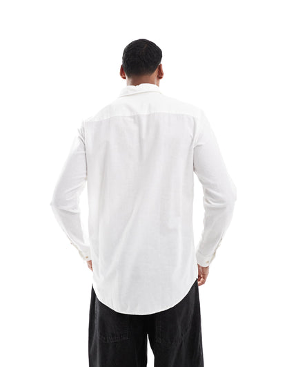 Long Sleeve Linen Blend Shirt White