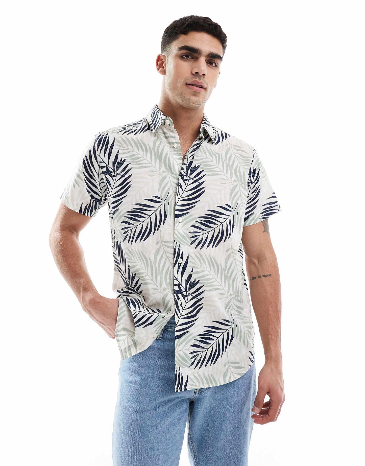 Palm Print Short Sleeved Shirt