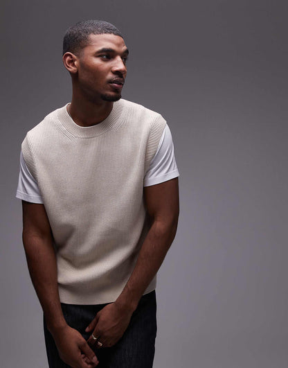 Knitted Tank Vest With Crew Neck