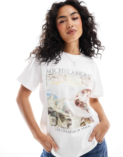 Regular Fit Slubby T-Shirt With Michelangelo Graphic