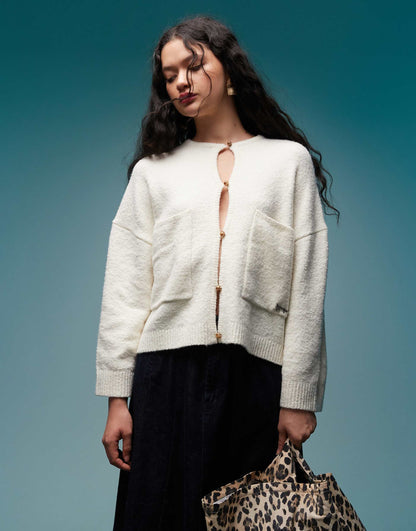 Cropped Knitted Button Up Cardigan