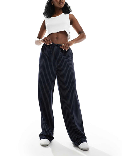 Wide Leg Drawstring Tie Waist Trousers