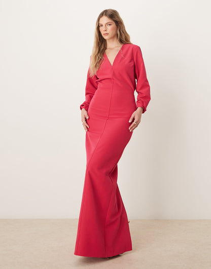 Long Sleeve Plunge Maxi Dress