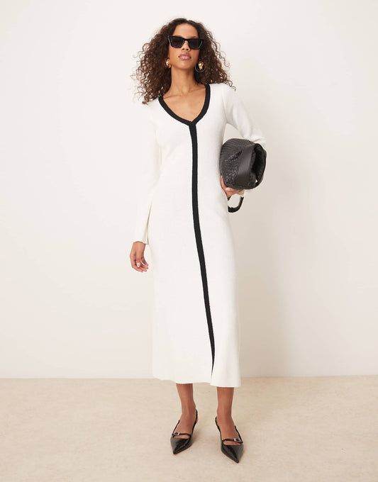 Contrast Seam Knit Midaxi Dress