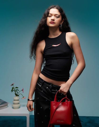 Ribbed Vest Top With Chilli Logo