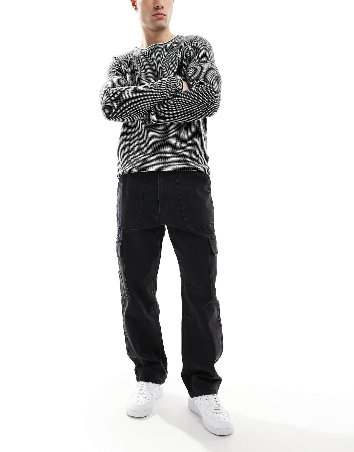 Straight Fit Contrast Stitch Cargo Jeans