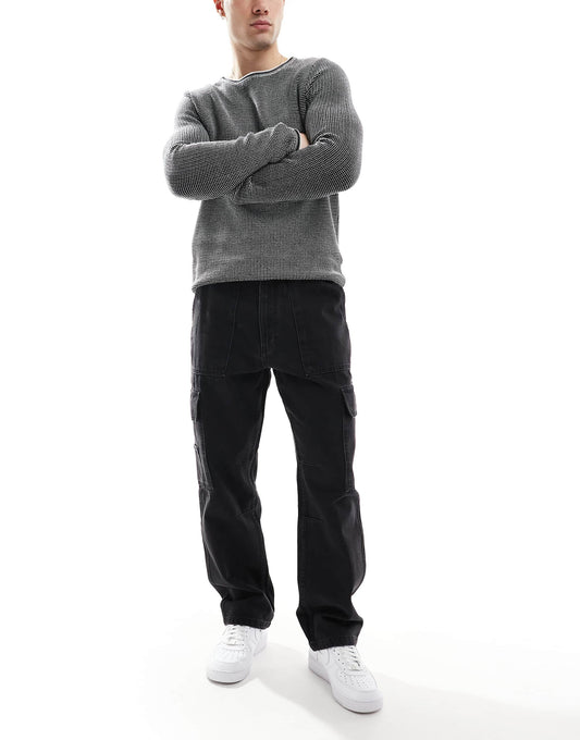 Straight Fit Contrast Stitch Cargo Jeans