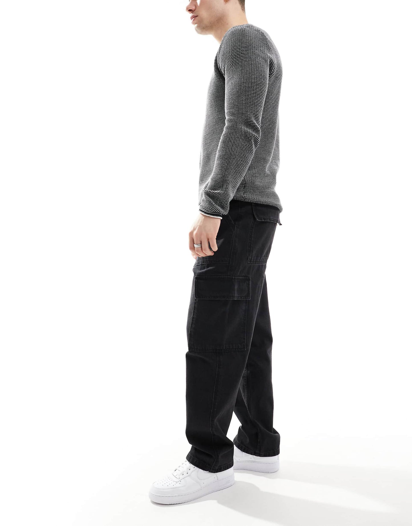 Straight Fit Contrast Stitch Cargo Jeans