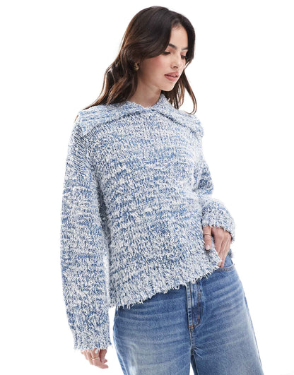 Knitted Collar Jumper With Twist Neppy Yarn
